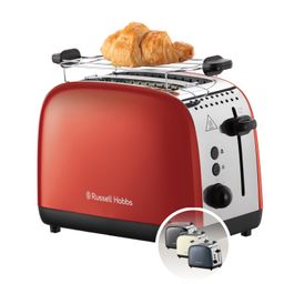 Russell Hobbs 2 Slice Toaster Colours Plus | Stainless Steel Red (Extra Wide Toast Slots, Including Bun Attachment, 6 Browning Levels + Defrost Function, Lift & Look Function, 1600W) | 26554-56 image 1