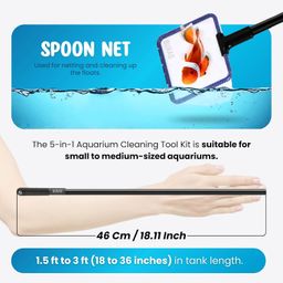 Buraq 5 in 1 Aquarium Cleaning Kit for Cleaning Aquarium Glass, Removing Algae, with Scrubbing Pad, Plant Fork, Gravel Rake, Glass Scraper, Fish Net,… (5 in 1 Kit) image 3