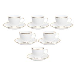 Femora Ceramic Gold Line Diamond Cut White Cup with Saucer Set of 12 Pcs | Tea/Coffee Cups 200 ml | Microwave & Dishwasher Safe | Bone-Ash Free | Crockery Set Ideal for Daily Use & Gifting, White image 2