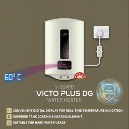 V-Guard Victo Plus DG Water Geyser 15 Litre | In-built Safe Shock Module | Stylish Digital Display | 5 Star Rating Energy Efficiency with Advanced Multi-layered Safety Features | White-Black image 2