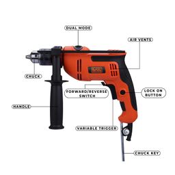 BLACK+DECKER BED550-IN 550 W, 13mm Corded Variable Speed Ergonomic Reversible Hammer Drill with Lock On Button For Home & DIY Use for Masonry, Steel & Wood, 1 Year Warranty, ORANGE & BLACK image 3