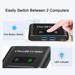closs USB Switch,USB 3.0 Switch, 2 Computers Sharing 4 Devices, Aluminum Switcher for Mouse, Keyboard, Printer, Scanner, Flash Drive, Compatible with Windows, Mac, Linux, Chrome OS image 4