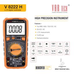 VAR TECH LCR Meter V 8222 H True RMS, Digital multimeter 1000/750 V DC AC 20 A DC AC, Inductance Capacitance Resistance (LCR) with Continuity, Temperature tests Heavy duty with dual fuse protection image 3