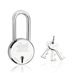 link Link® 65mm New Round Padlock with Long Shackle – Stainless Steel Body, Iron Lever, Double Locking Mechanism, Includes 3 Silver Keys – Durable Security Lock for Home, Gate, and Shutter – Made in India image 1