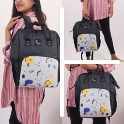 R for Rabbit Caramello Dino Diaper Bag for Mother, Multipurpose Stylish Diaper Bag with 11 Pockets, Water Resistant, 3 Insulated Front Pockets (Grey) image 5