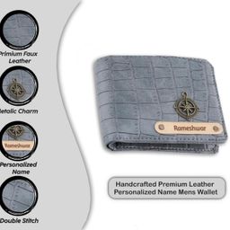 navya royal art Customized Crocs Wallet for Men Personalized Crocs Wallet with Name Printed Leather Name Crocs Wallet for Men | Customised Gifts for Men |Personalised Mens Purse with Name & Charm - Grey image 3