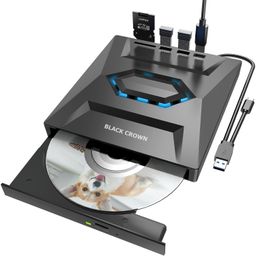 black crown External CD/DVD Drive for Laptop - 5 in 1 Plug and Play USB CD Drive with SD/TF Card Slot USB 3.0 Type A/Type C DVD Player Portable External DVD Burner for Laptop, Desktop (Black) image 1
