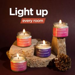Bella Vita Organic Soy Wax Aroma Candles Set Of 4 Scented Aromatic Fragrance Vanilla, Cinnamon, Lavender & Rose For Gifting Home, 60 Gms Each,Up To 15 Hours Burn Time image 3