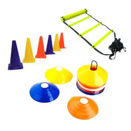 Combo of Plastic Flat Adjustable Speed Agility 4m Ladder with 10 Rungs, 12-Pieces 6-inch Marker Cone and 20 Saucer Cones (Multicolour) image 1