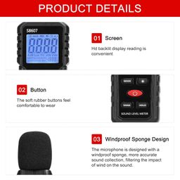 Decibel Meter, 30-130dB Digital Sound Level Meter with High Sensitivity and Accuracy, Backlit Screen, Windproof Design image 4
