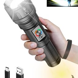 DOCOSS Metal C20 Rechargeable Torch Light High Power,6-8 Hrs Work time,Long Distance 1,2km Powerful Ultra Bright Led Torch Light/Zoomable Flash Light Long Range,Waterproof,Aluminium Body(Black) image 1