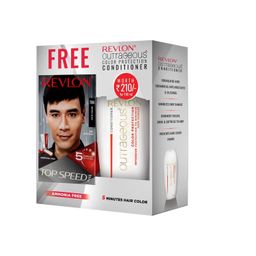 Revlon Top Speed Hair Color for Men Natural Black with Outrageous Conditioner 190ml | 100% Grey Coverage in 5 Minutes | Prevent Fading, add Volume, Softness & Shine to Hair image 1