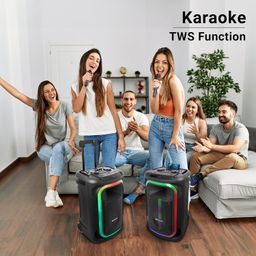 ZEBRONICS Buddy 300 Portable Party DJ Speaker with 220 Watts, Supports Bluetooth, USB, AUX, mSD, TWS, Voice Changing Wireless MIC, Karaoke Function, Up to 7h Backup, RGB LED Lights image 5