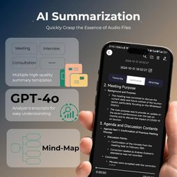 focase rec AI Voice Recorder with Voice to Text and Summary, Audio Recorder for Calls, Conferences, Meetings, App Control, Support 102 Languages, 64GB Memory image 5