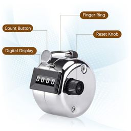 2 Pack Hand Tally Counter 4-Digit Lap Counter Clicker, Manual Mechanical Handheld Pitch Click Counter with Finger Ring for School Event Golf Sport (Metallic) image 3