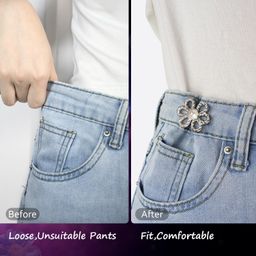 LUVINA Adjustable Jean Button, 2 Sets Jean Button Pins, Adjustable Waist Button Extender for Jeans, Waist Tightener Instant Clips for Loose Jeans Skirts (Silver Color) image 2