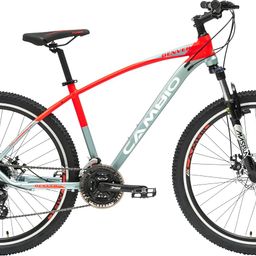 buke Cambio Denver 26T MTB Almuniium Frame, Threadless Mech Lockout Fork, Shimano Rapid Fire 24s Gears Matt Misty Grey/Floro Red Two Tone image 1