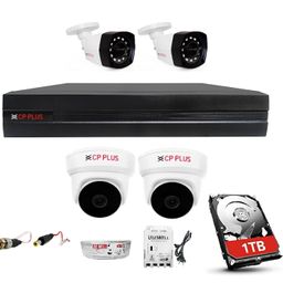 CP PLUS 4 Channal HD DVR 1080p 1Pcs,Outdoor Wired Camera 2.4 MP 2Pcs,Indoor Camera 2.4 MP 2Pcs,1 TB Hard Disk with USEWELL BNC/DC Full Combo Set image 1