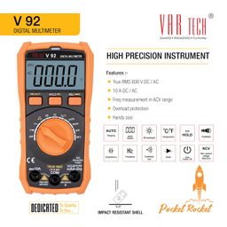 VAR TECH Digital multimeter Auto ranging V 92 True RMS, 6000 Counts, 600 V AC DC 10 A AC DC, Resistance Frequency Continuity Capacitance Temperature tests with NCV and Overload protection image 3