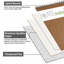 Anupam Sketch-E Sketch Book A4 Hard Cover Wireo Binding Drawing Notebook 100% Recycled Kraft Paper Plain & Dot-Grid On One Side 140GSM 100 Pages for Artists Students Sketching image 4