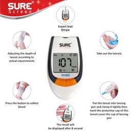 Niscomed Surescreen Glucometer Simple & Accurate Sugar Testing Painfree Monitor - Blood Sugar Levels at Home - (FREE 5 Test Strips + 5 Sterile Lancets + 1 Lancing device) image 4