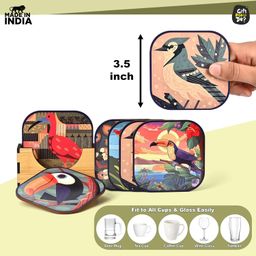 gift kya de GKD Coaster Set of 6 Birds Design Wooden Coasters to Serve Tea Cups, Coffee Mugs and Glasses (3.8 x 3.8 inch) (Birds) (Ecofriendly) image 4