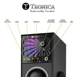 TRONICA Twin Tower 80W Bluetooth Party Speaker System with Remote & Wired Microphone, Mini SD Card Support, USB, Auxilary, Digital Display, Volume Control, Bass Control, Treble Control (Black) image 4