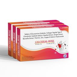 zeal pharmacure Calcizeal Rose Tab | Joint Support Supplement with Collagen & Glucosamine Chondroitin, Seed Extact with Vitamin C & D3 | Joint Cartilage Support & Muscle Health | Joint Pain Tablets - 30 Tab image 1