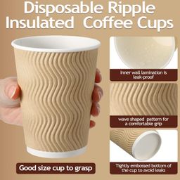 EOS- BUILDING TRUST Ripple Paper Non Slip Cups with Leak Proof & Three Corrugated Layer Ideal for Hot, Cold Hot Coffee/Drinks for Party (200 ml, 50 Pcs, Brown) (50) image 3