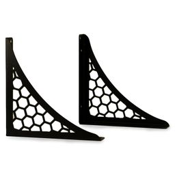 Djuize Decorative Metal Shelf Brackets Wall Mounted – 5.7 Inch Heavy Duty White L Bracket for Floating Shelves, Iron Scroll Design for Home & Office – Set of 2 (Black Hexagon Bracket) image 1