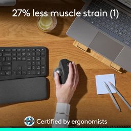 Logitech MX Ergo S Advanced Wireless Trackball Mouse with Free Adobe Subscription, USB-C Rechargeable Wireless Ergonomic Mouse with Bluetooth and Encrypted Dongle, 6 Programmable Buttons, for PC/Mac image 4
