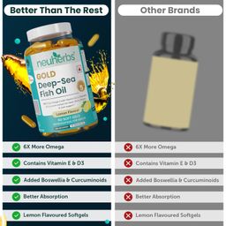 Neuherbs Gold Deep Sea Omega 3 Fish Oil Capsules - 60 Softgels|1080 Mg Epa & 720 Mg Dha|Fish Oil 1800 Mg Omega With Vitamin E & D3 For Muscle,Brain & Joints Support|Lemon Flavour,1 Count image 4