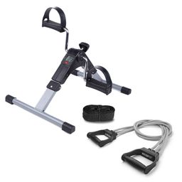 WErFIT Mini Portable Cycle Pedal Exerciser with Adjustable Resistance and Digital Display - Suitable for Light Exercise of Legs & Arms, and Physiotherapy and cardio equipment for Home | With Triple Toning Tube Resistance Band image 1