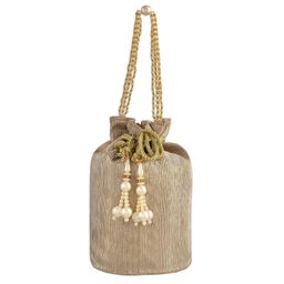 kuber industries Potli | Polyester Wedding Potli | Beads Handle Potli | Wallet Potli for Woman | Christmas Gift Potli | Metallic Shining Potli | Baby Shower Potli | Golden image 4