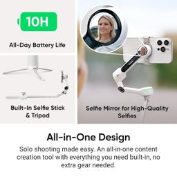 Insta360 Flow 2 Pro Creator Bundle Gray - Foldable AI Phone Gimbal, DockKit, 360º Pan Tracking, Free Tilt Mode, Built-in Tripod/Selfie Stick, Portable Vlog/Travel Stabilizer, Spotlight, MagSafe image 5