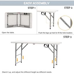 Livzing 4 Ft Height Adjustable Plastic Folding Picnic Table with Metal Frame | Sturdy Portable 100kg Load Capacity | Foldable Patio Table | Travel Friendly Picnic Table | Garden Camping Table - White image 4