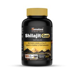 Himalaya Shilajit/Shilajeet Gold Capsules | 100% Pure Himalayan Shilajit + 24 Carat Gold | 20 Capsules | Restores Vigor and Vitality | Boosts Stamina and Performance image 1
