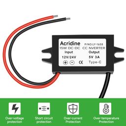 acridine 1 Pack 12V/24V to 5V USB C Buck Converter 3A 15W Type C Output Charging Module Waterproof Buck Power Adapter Compatible with Raspberry Pi 4, Cell Phone image 5