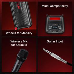 boAt New Launch PartyPal 600 Party Speaker, 220W Signature Sound, Dynamic Pixels, Animated Text Display, App Support, UHF Wireless Microphone, Colorful LEDs,7hrs Battery & Guitar Input(Premium Black) image 3