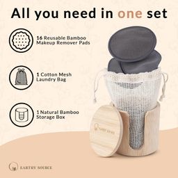 Earthy Source Reusable Bamboo Cotton Pads - 16 Pack of Double-Sided Makeup Remover Pads for Face - Soft & Gentle, Natural & Organic, Includes Bamboo Storage Box & Cotton Mesh Wash Bag image 2
