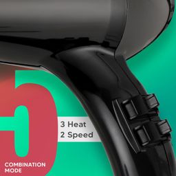 SHINON SH-9911 Professional Hair Dryer 6000 Watts 3 Heat Setting (Hot/Cool/Warm) 2 Speed Setting with Styling Nozzle Concentrator, Diffuser & Comb Nozzle, 2 Combs Styling Tool cool & hot Air, Black image 3
