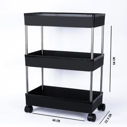 AEXONIZ TOYS Aexoniz Plastic Kitchen Storage Trolley Rack with Wheels,Slide Out Storage Shelves Space Saving Home Storage Organizer Racks,Rolling Utility Cart(Black,3 Layer) image 3