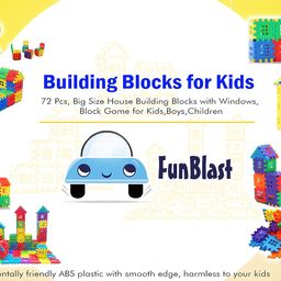 FunBlast Building Blocks For Kids, House Building Blocks with Windows, Block Game For Kids (Multicolor, Big Size) - 72 Pieces image 3