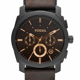 Fossil Men Leather Machine Analog Black Dial Watch-Fs4656, Band Color-Brown image 1