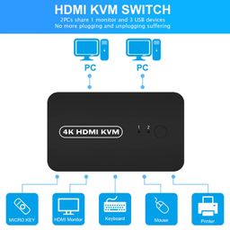 DGODRT HDMI USB KVM Switch Selector For 2 Computers Share Keyboard Mouse Printer And One HD 4K Monitor, 2 KVM Cables Included image 2