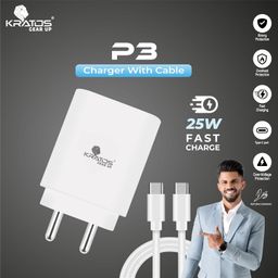Kratos 25W Charger Adapter with Type C to C Cable, Fast Charger Compatible with Samsung Galaxy A15/M35/A35/A55/M05/M15/F15/M55| M34/M14/F34/F14/F54/A14/S24/S23/S21 Fe/S23/ Fold/Flip/6/5/4/3/Tab, White image 2