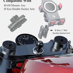 Excefore Metal Motorcycle Fork Stem Mount Base With 1'' TPU Ball for Stem Holes 12mm to 25.4mm in Diameter, Compatible With RAM Mounts B Size 1 Inch Double Socket Arm image 3