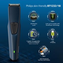 Philips Battery Powered SkinProtect Beard Trimmer for Men - Lasts 4x Longer, DuraPower Technology, Cordless Rechargeable with USB Charging, Charging Indicator, Travel Lock, No Oil Needed BT1232/18 image 2