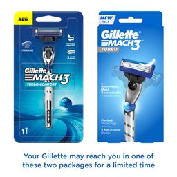Gillette Mach 3 Turbo Shaving Razor for Men | Most Comfortable shave | Flexiball & Dynamic Pivot for Safe shave | Anti-Friction Blades & Lubricating Strip for smooth shave and sensitive skin image 2