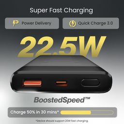 Ambrane 10000mAh Slim & Compact Powerbank, 22.5W Fast Charging, USB & Type C Output, Power Delivery, Quick Charge for iPhone, Android & Other Devices, Made in India + Type C Cable (Stylo 10, Black) image 2